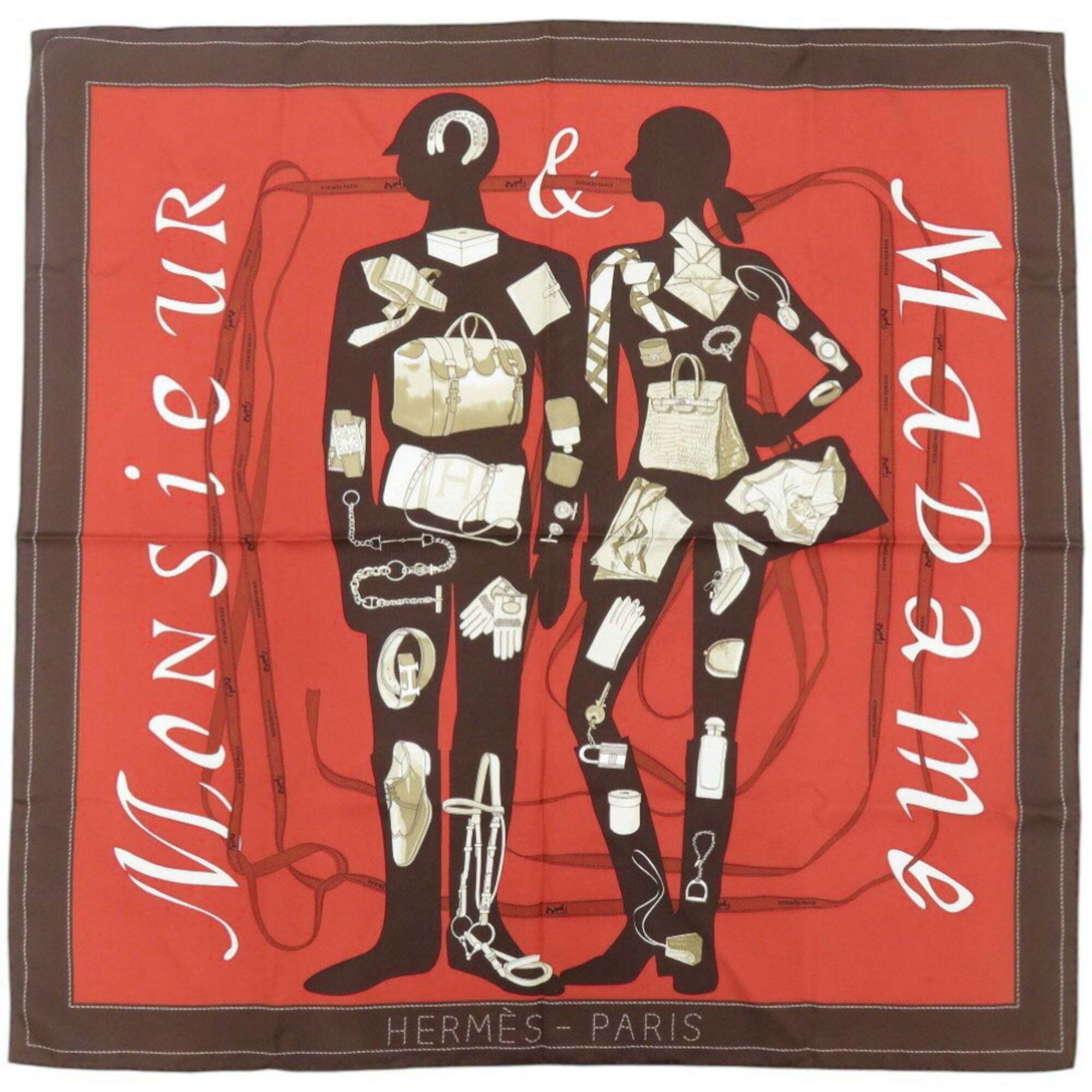 Hermes Authentic Brown Silk Scarf